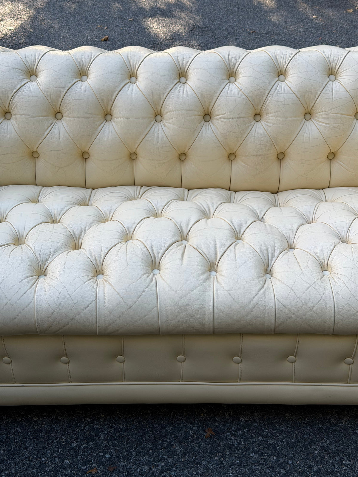 Cream Tufted Vinyl Chesterfield Sofa