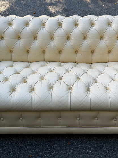 Cream Tufted Vinyl Chesterfield Sofa