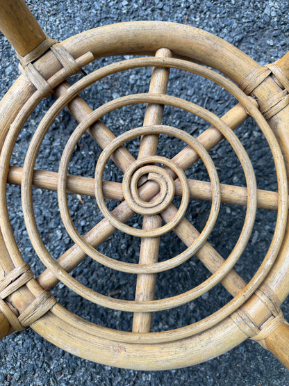 Rattan & Glass Round Side Table w/ Spiral Shelf