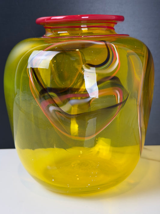 Post -Modern Signed Studio Glass "Faces" Vase