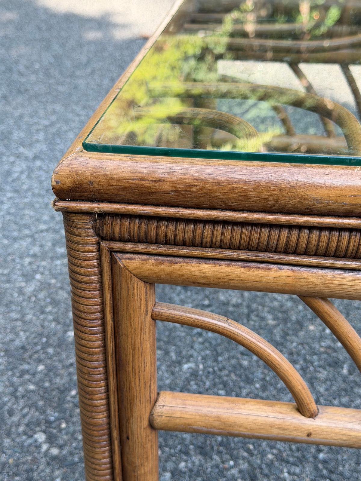 Rattan and Glass Rectangular Coffee Table