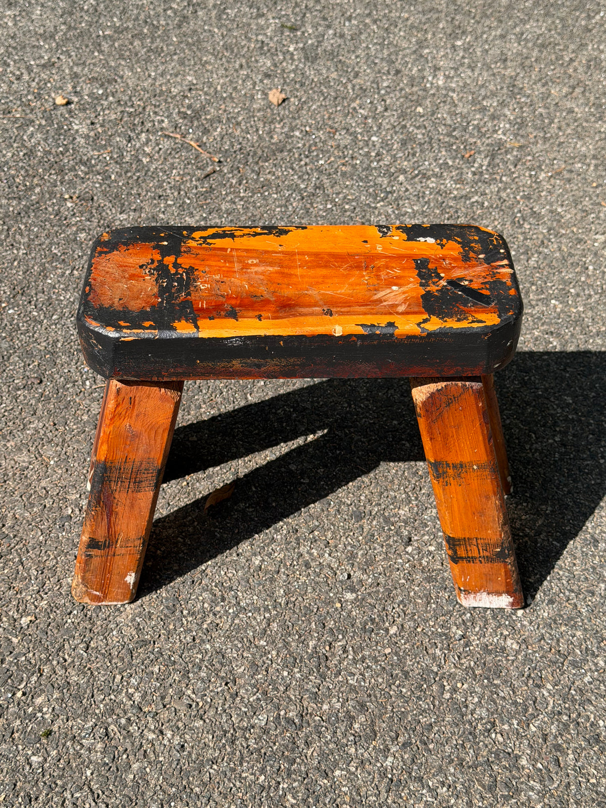 Primitive Farmhouse Wood Milking Stool w/ Distressed Black Finish