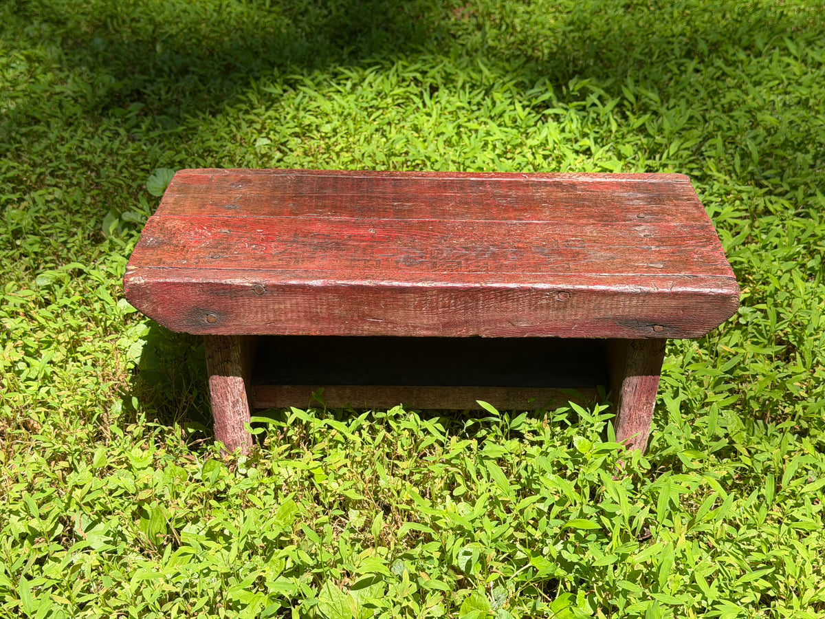 Primitive Distressed Red Wooden Step Stool