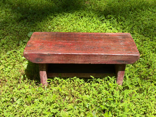 Primitive Distressed Red Wooden Step Stool