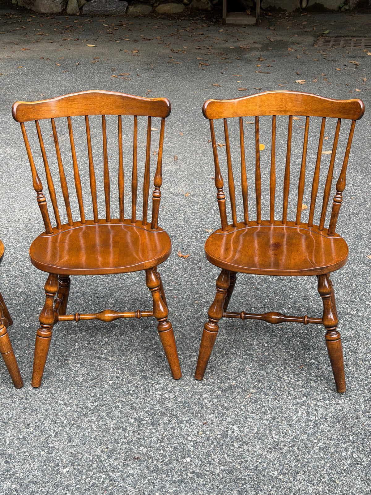 Set of 4 Solid Wood Windsor Dining Chairs (Temple Stuart and S. Bent & Bros)