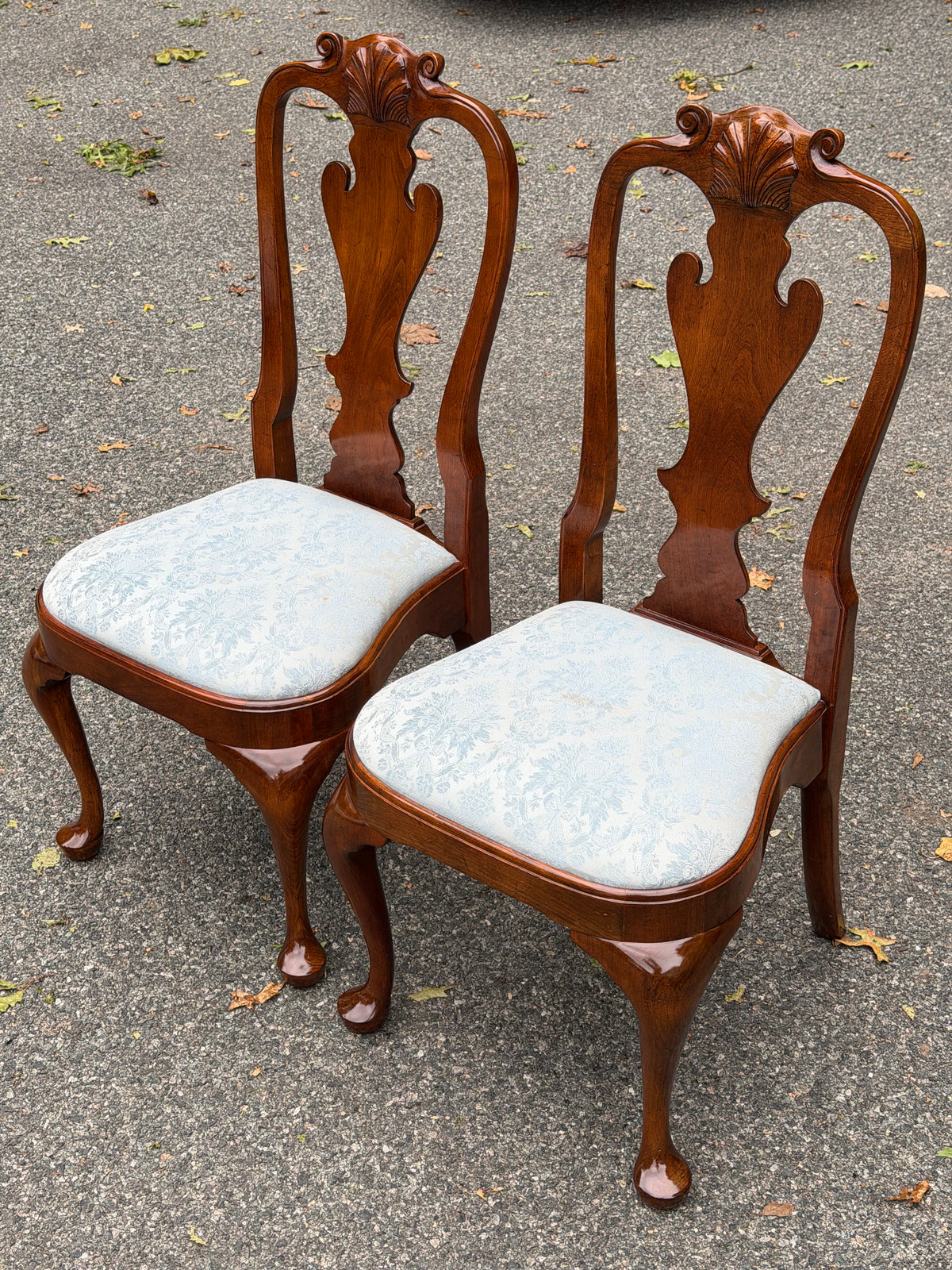 Pair of Solid Cherry Stickley Queen Anne Chairs