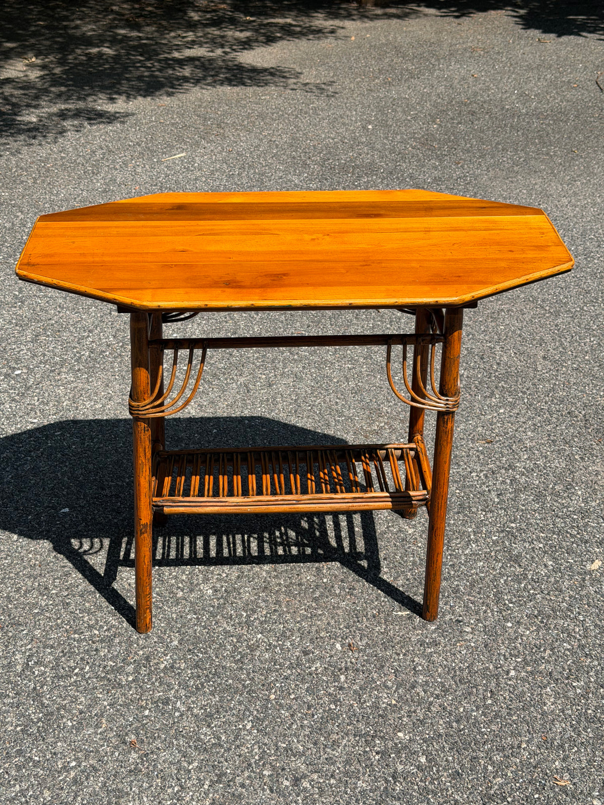 Antique Bamboo-Style Wood Console Table in a Tortoise Finish