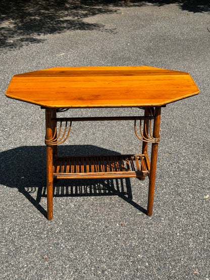 Antique Bamboo-Style Wood Console Table in a Tortoise Finish