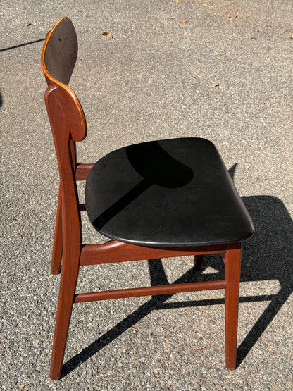 Pair of MCM Danish Teak Dining Chairs w/ Black Vinyl Seat