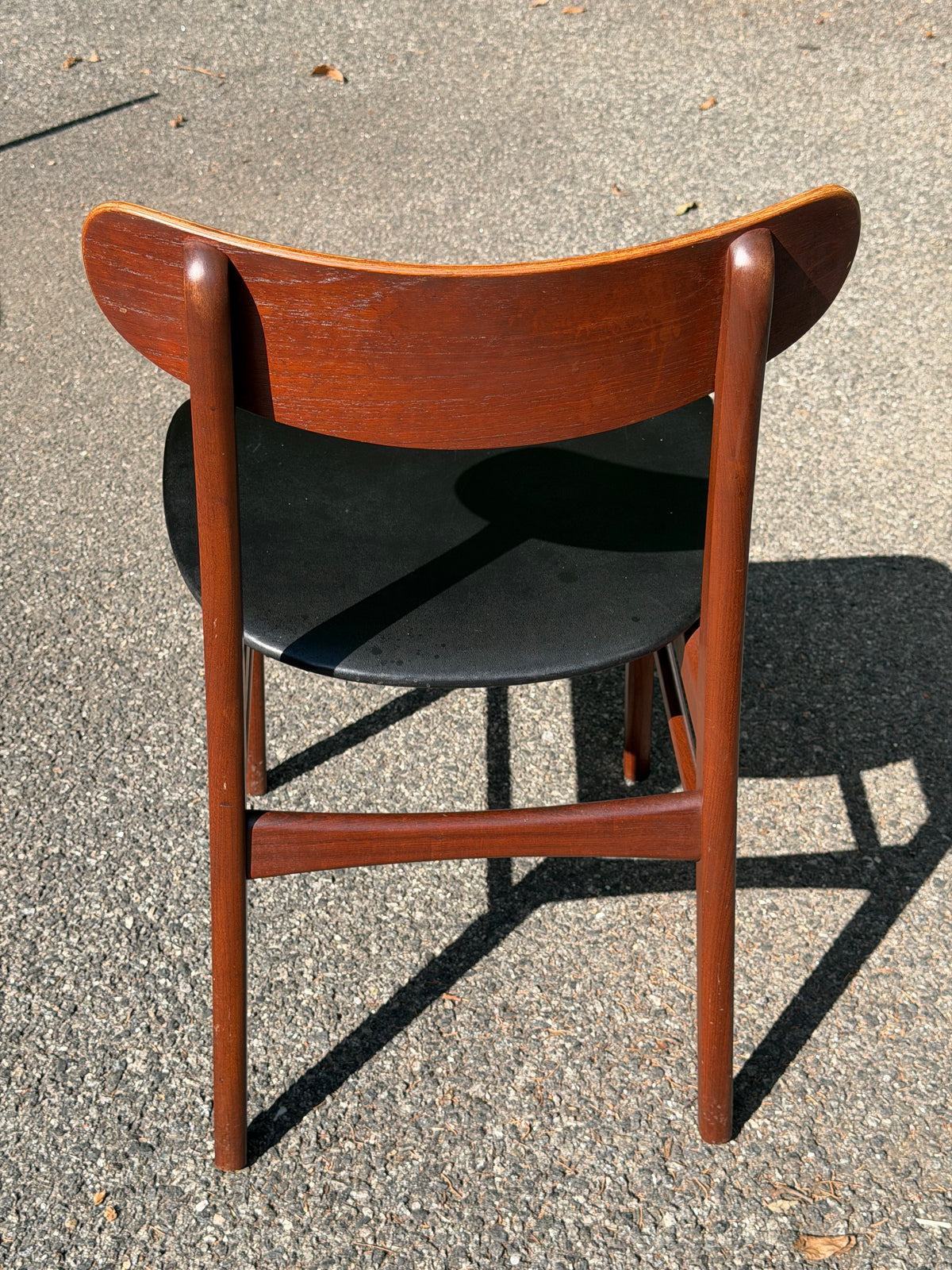 Pair of MCM Danish Teak Dining Chairs w/ Black Vinyl Seat