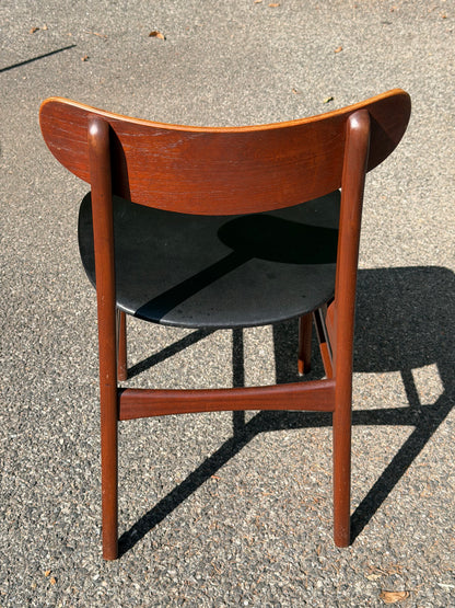 Pair of MCM Danish Teak Dining Chairs w/ Black Vinyl Seat