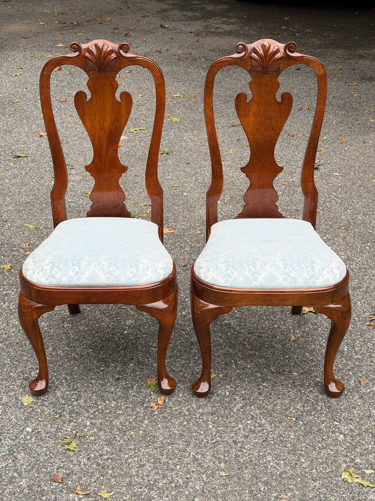 Pair of Solid Cherry Stickley Queen Anne Chairs