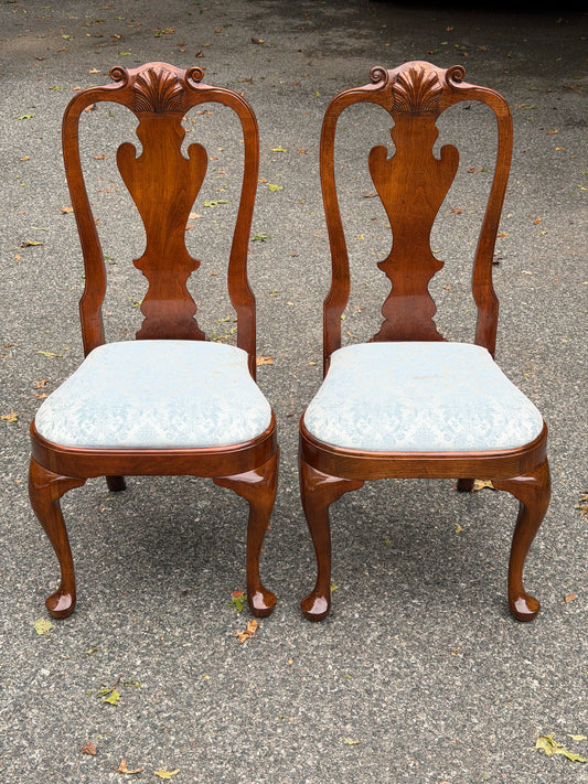 Pair of Solid Cherry Stickley Queen Anne Chairs