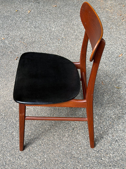 Pair of MCM Danish Teak Dining Chairs w/ Black Vinyl Seat
