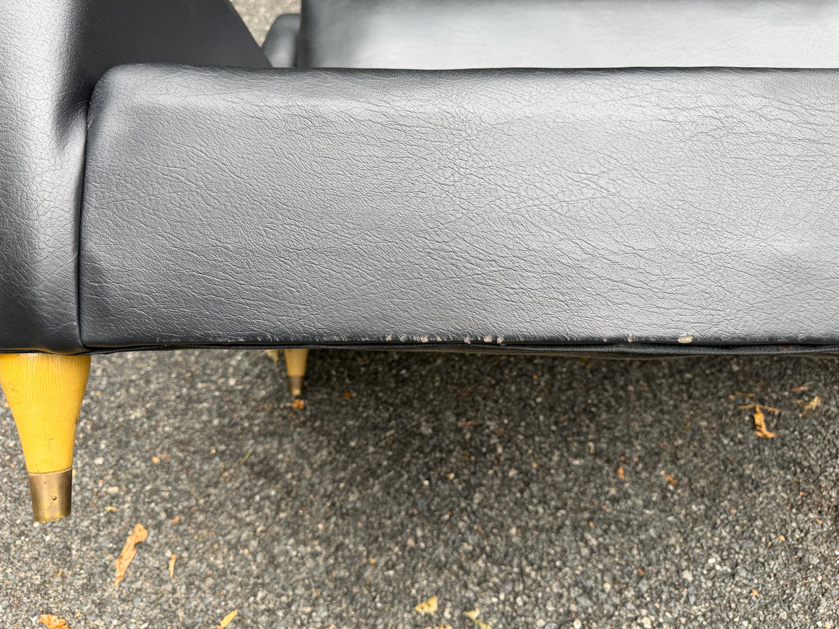1960s MCM Black Vinyl 2-Piece Modular Sofa