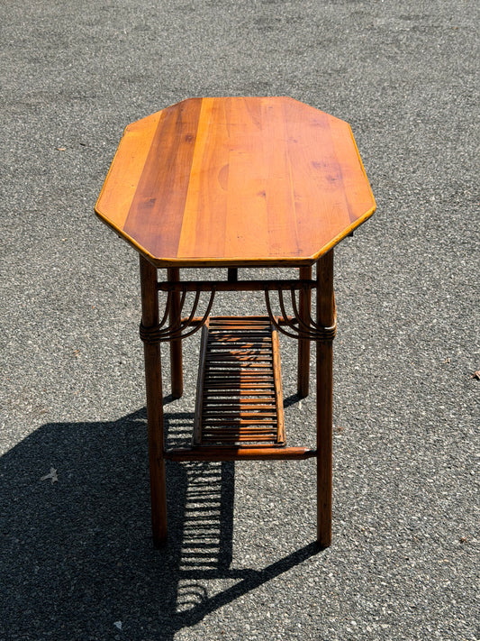 Antique Bamboo-Style Wood Console Table in a Tortoise Finish