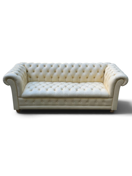 Cream Tufted Vinyl Chesterfield Sofa
