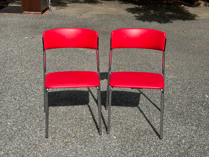 Pair of Stendig Inc. Chrome & Red Stacking Chairs