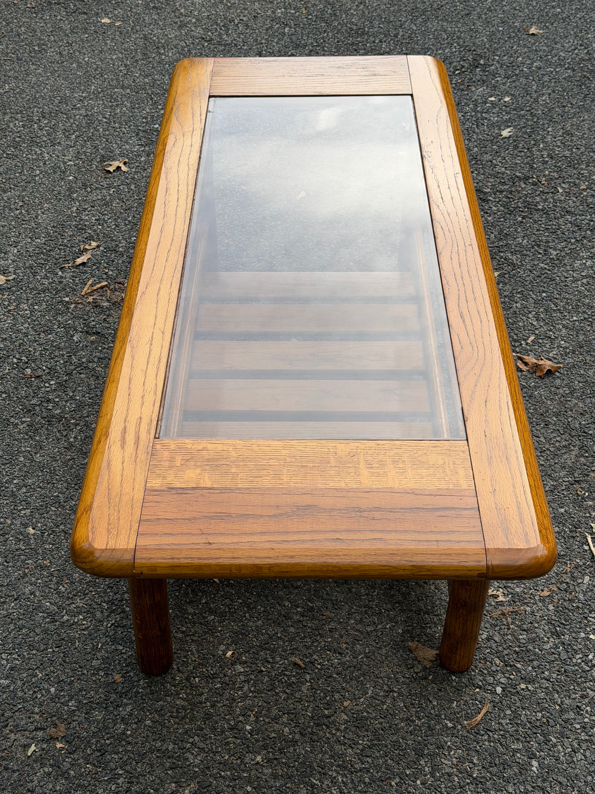 Mersman MCM Oak Smoked Glass Slatted Coffee Table