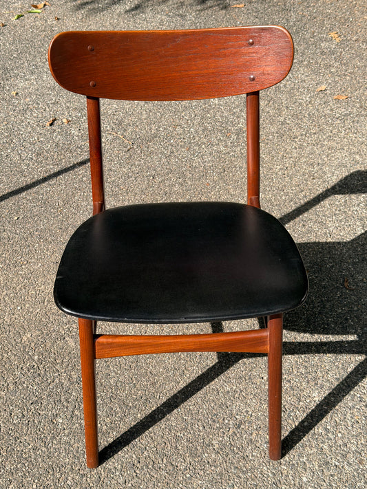 Pair of MCM Danish Teak Dining Chairs w/ Black Vinyl Seat