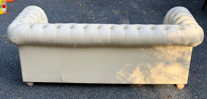 Cream Tufted Vinyl Chesterfield Sofa