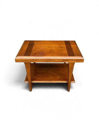 1962 Lane "Pueblo" Mid-Century Modern Walnut Two-Tier End Table