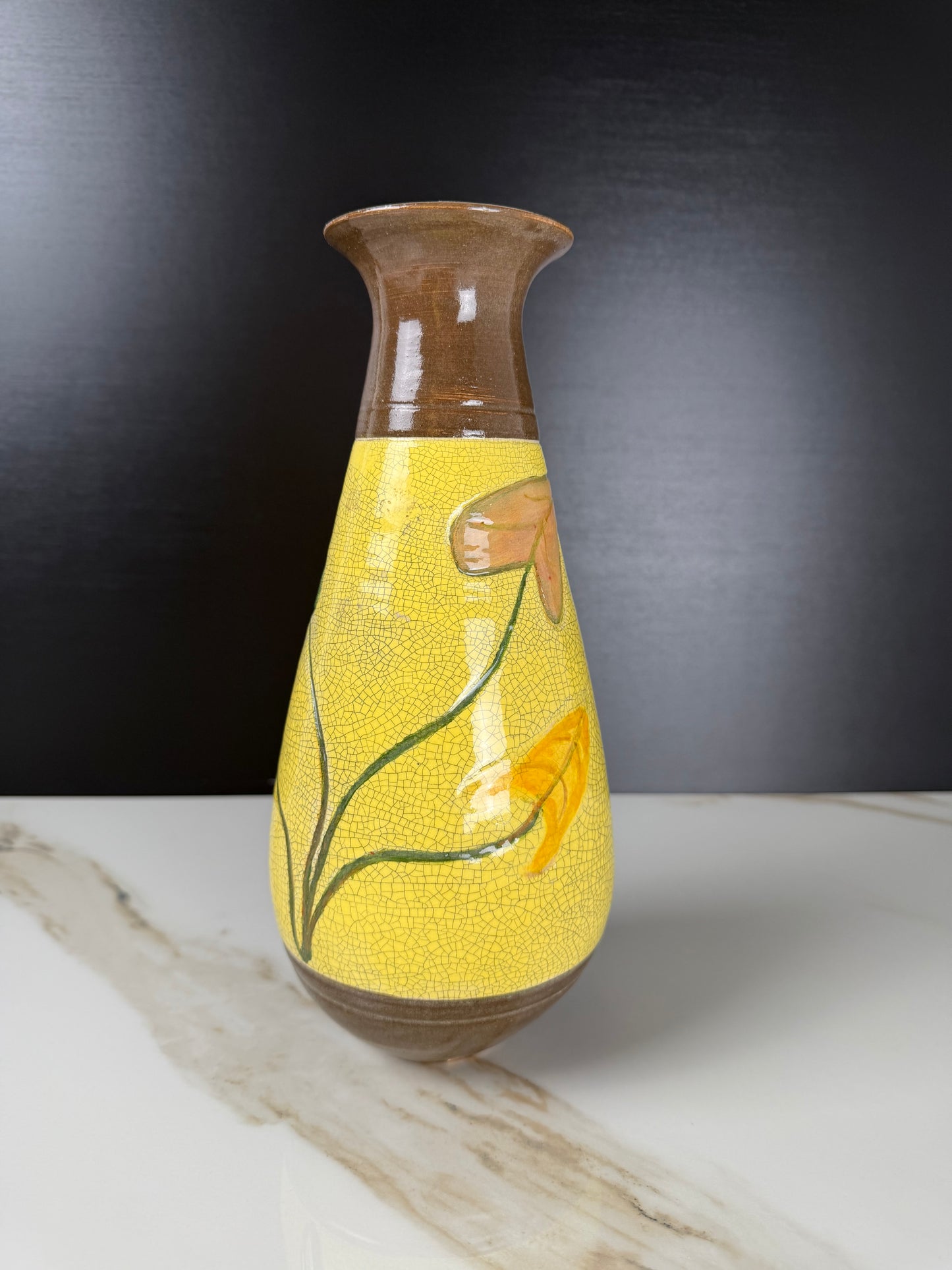 Vintage Botanical Crackle Glaze Teardrop Vase