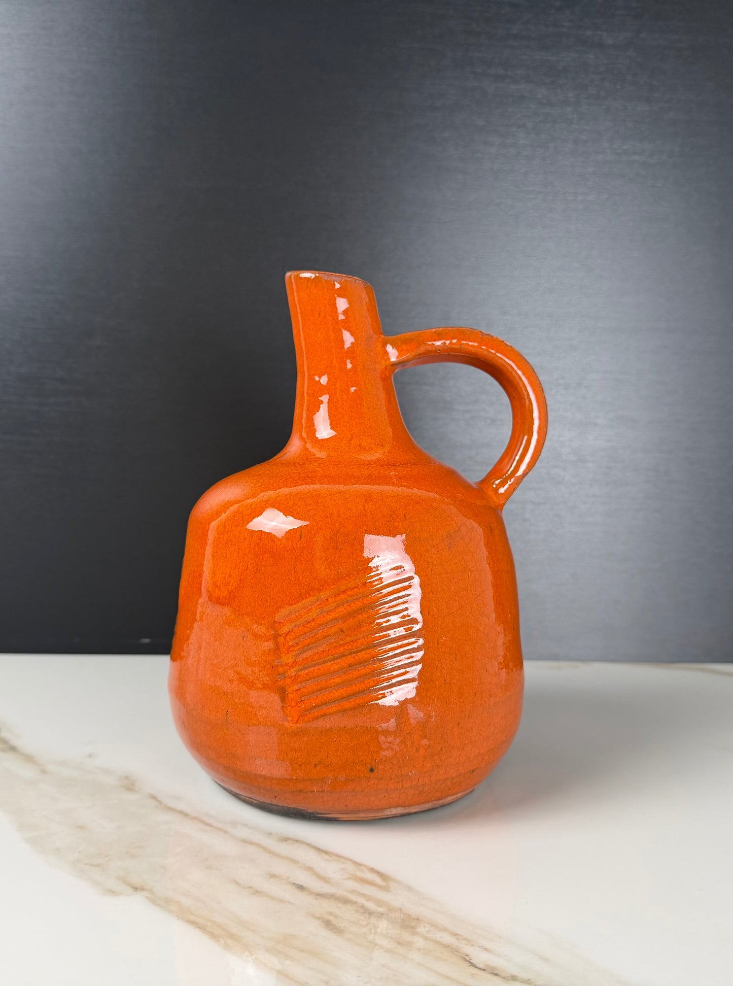 Mid-Century Studio Pottery Orange Pitcher