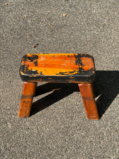 Primitive Farmhouse Wood Milking Stool w/ Distressed Black Finish