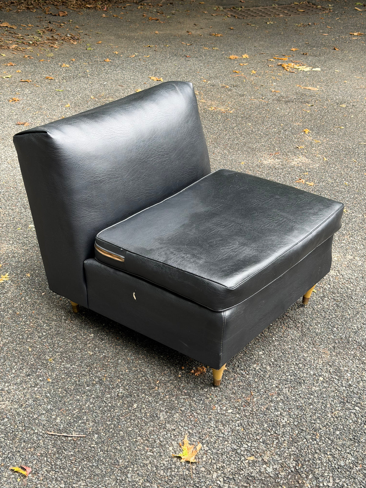 1960s MCM Black Vinyl 2-Piece Modular Sofa