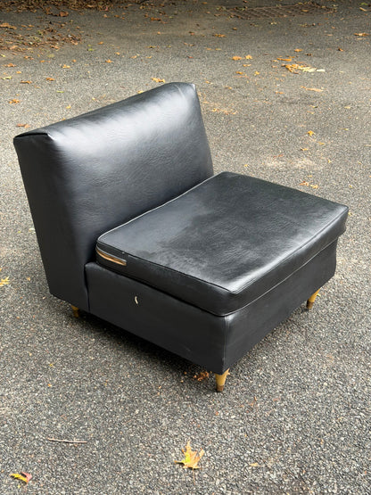 1960s MCM Black Vinyl 2-Piece Modular Sofa