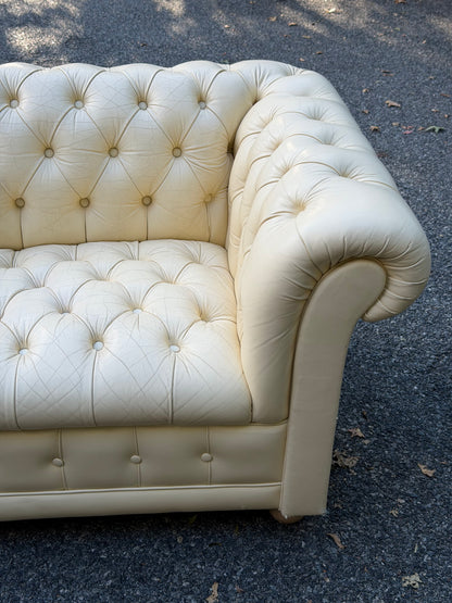 Cream Tufted Vinyl Chesterfield Sofa