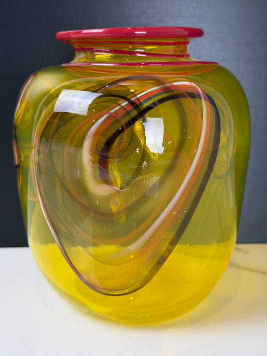 Post -Modern Signed Studio Glass "Faces" Vase