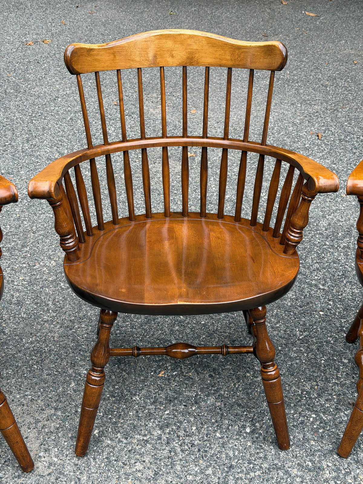 Three S. Bent & Bros Solid Wood Windsor Captain's Chairs
