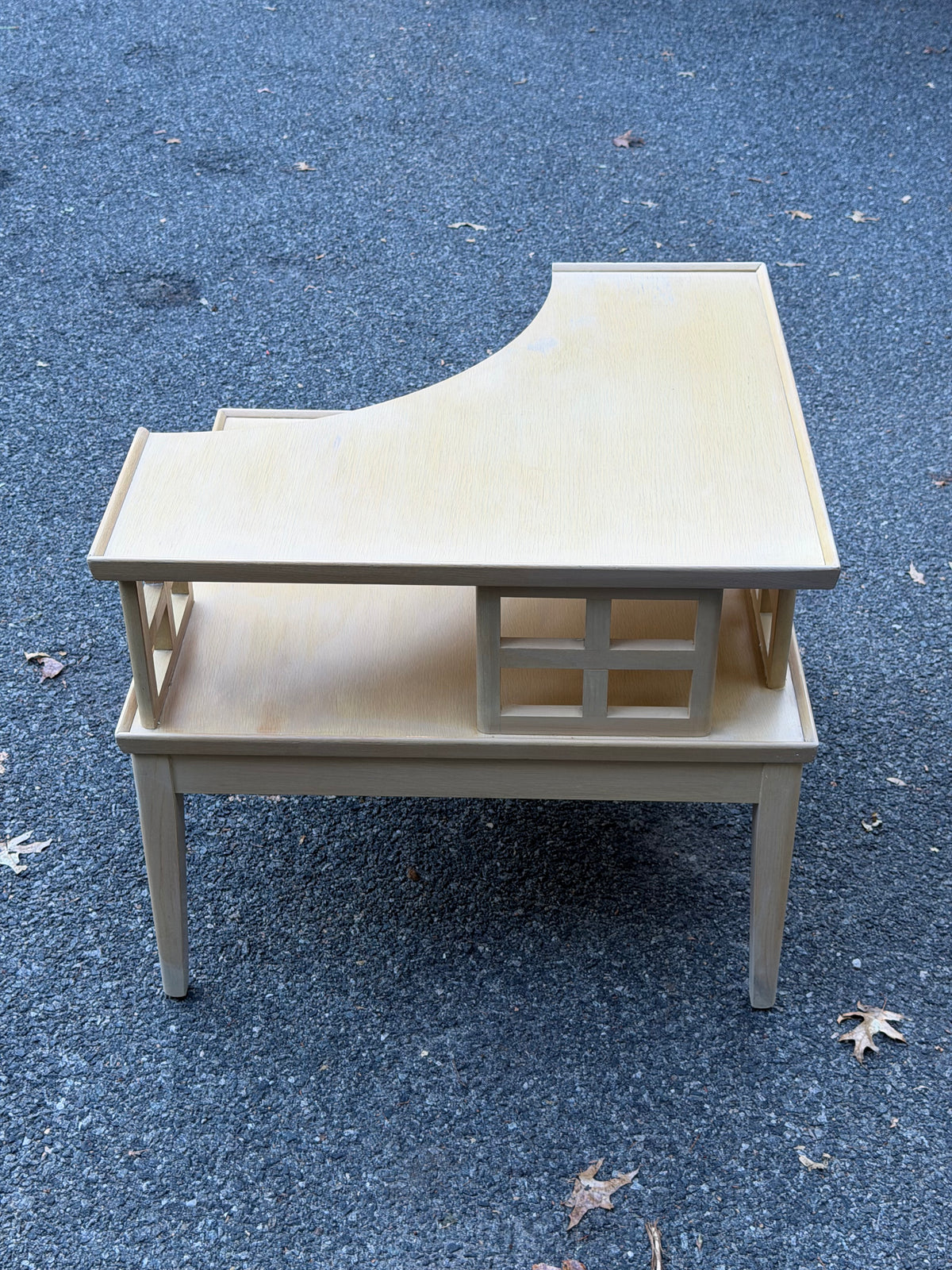 1960s MCM Blonde 2-Tier Corner Table