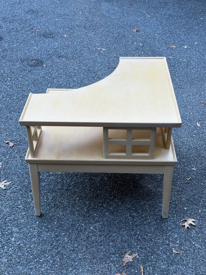 1960s MCM Blonde 2-Tier Corner Table