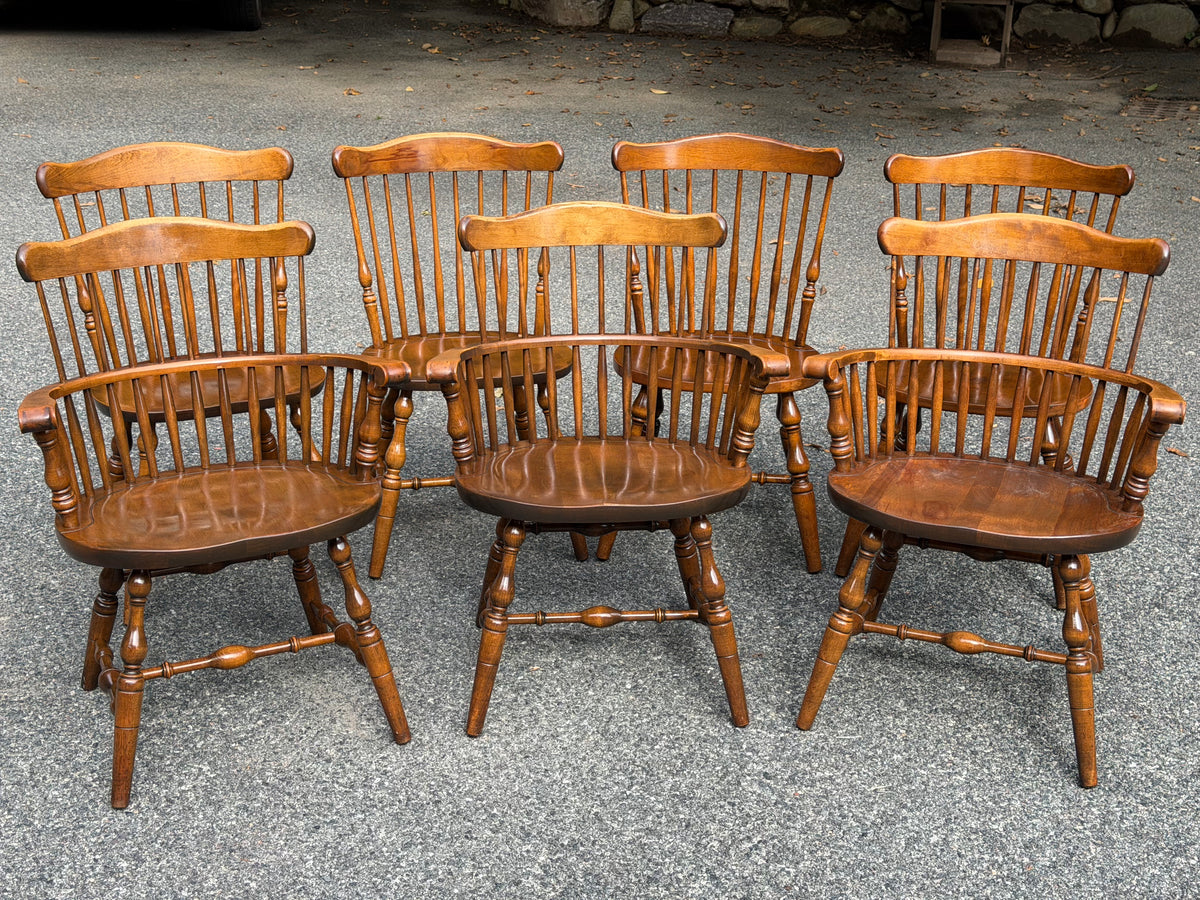 Three S. Bent & Bros Solid Wood Windsor Captain's Chairs