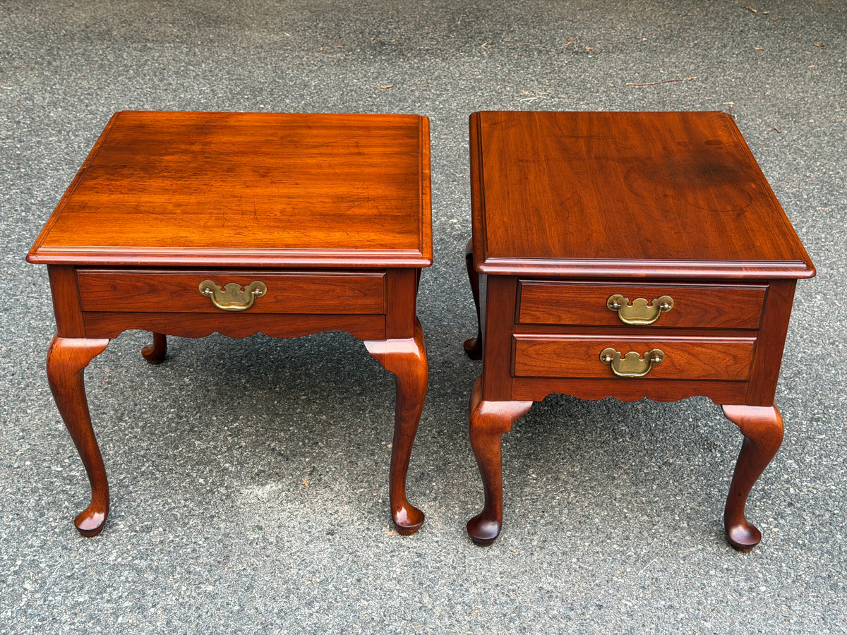 Henkel Harris Double Drawer Solid Cherry End Table