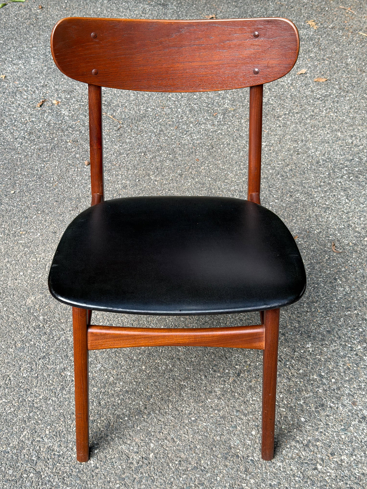 Pair of MCM Danish Teak Dining Chairs w/ Black Vinyl Seat