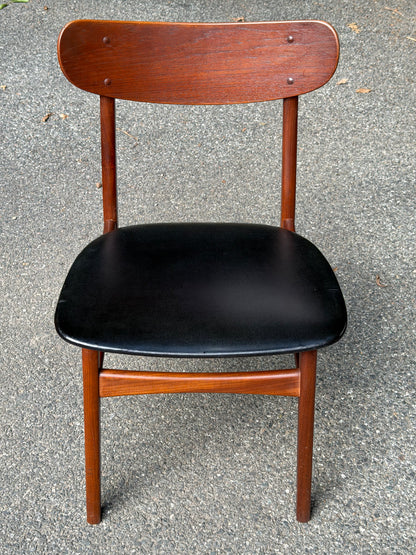 Pair of MCM Danish Teak Dining Chairs w/ Black Vinyl Seat