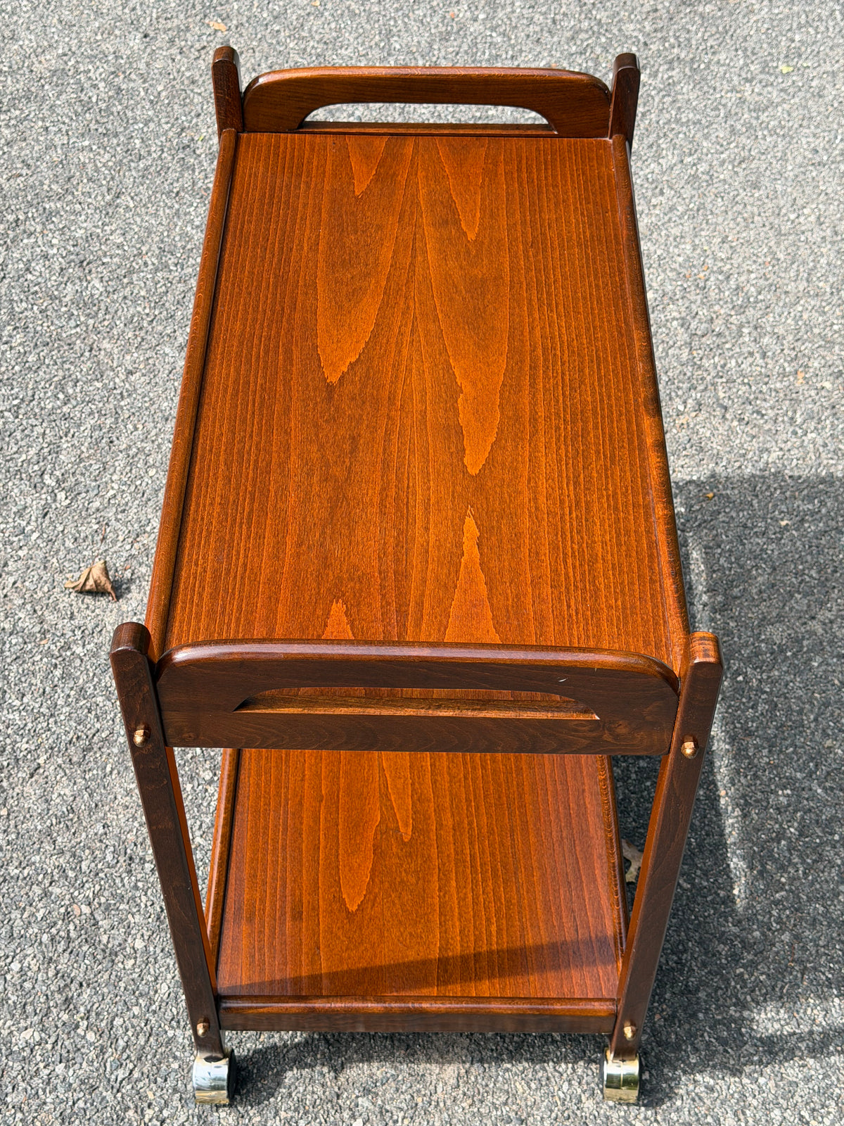Mid-Century Modern 2-Tiered Wood Bar Cart with Cutout Handles