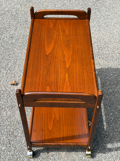 Mid-Century Modern 2-Tiered Wood Bar Cart with Cutout Handles