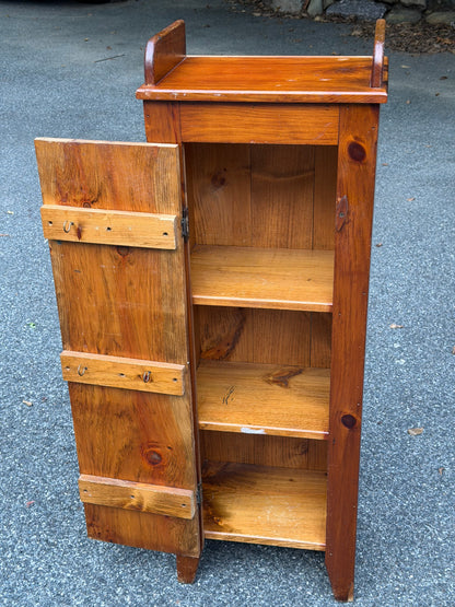 Primitive Solid Pine Narrow Storage Cabinet / Rustic Farmhouse Cupboard