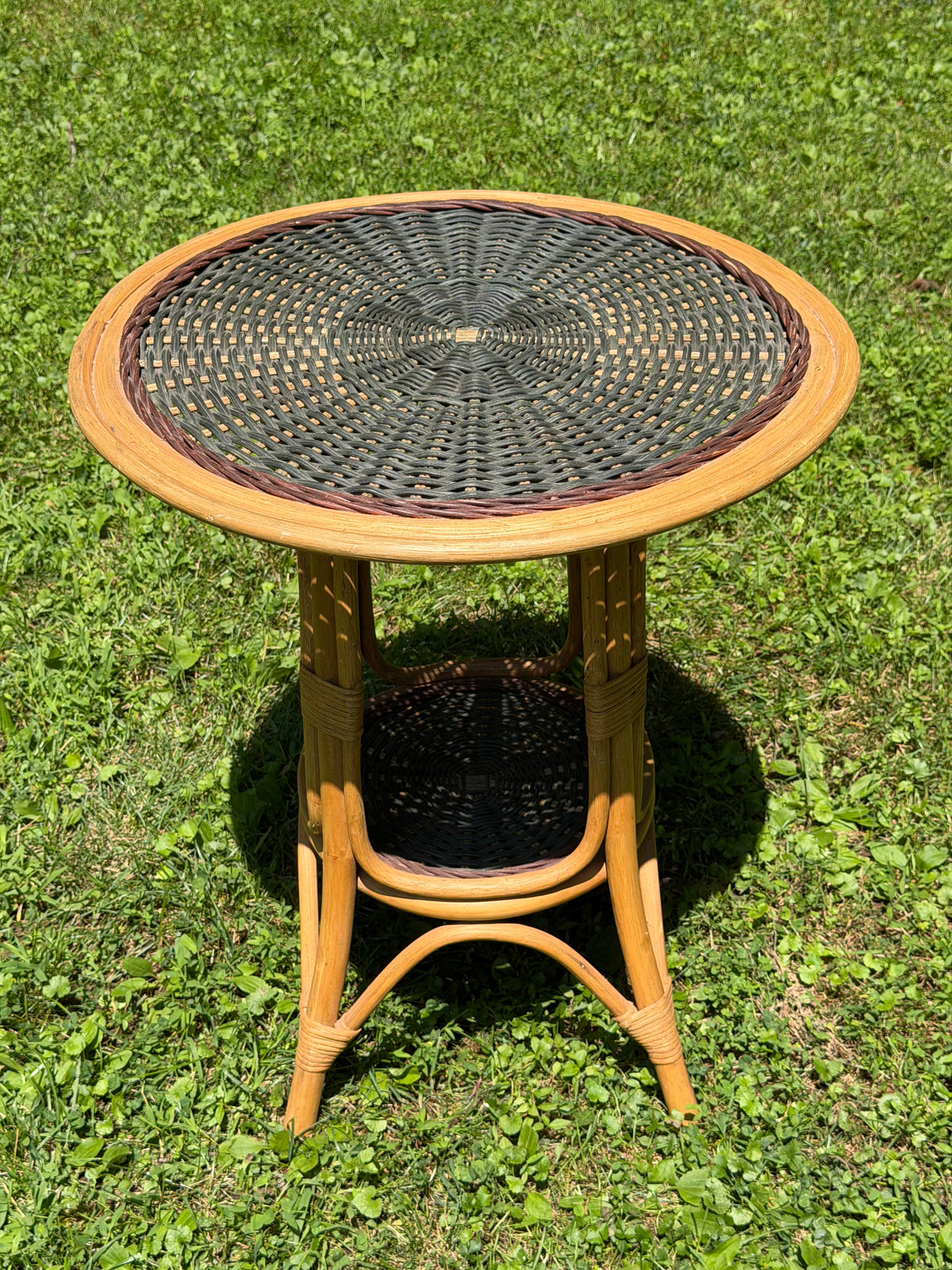 Rattan & Bamboo 2-Tier Round Side Table