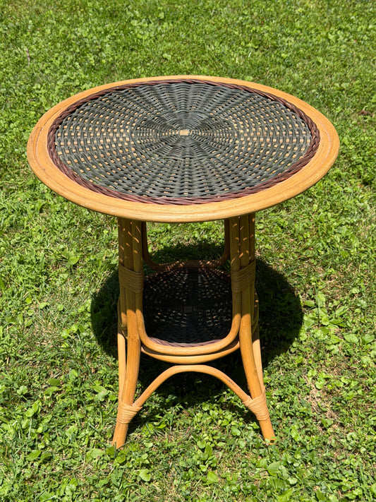 Rattan & Bamboo 2-Tier Round Side Table