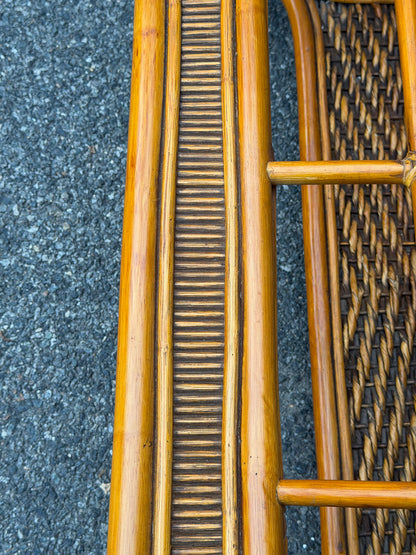 Rattan and Glass Rectangular Coffee Table w/ Woven Shelf