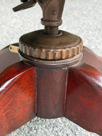 1940s Sikes Solid Wood Swivel Desk Chair w/ Embossed Leather Seat
