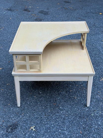 1960s MCM Blonde 2-Tier Corner Table