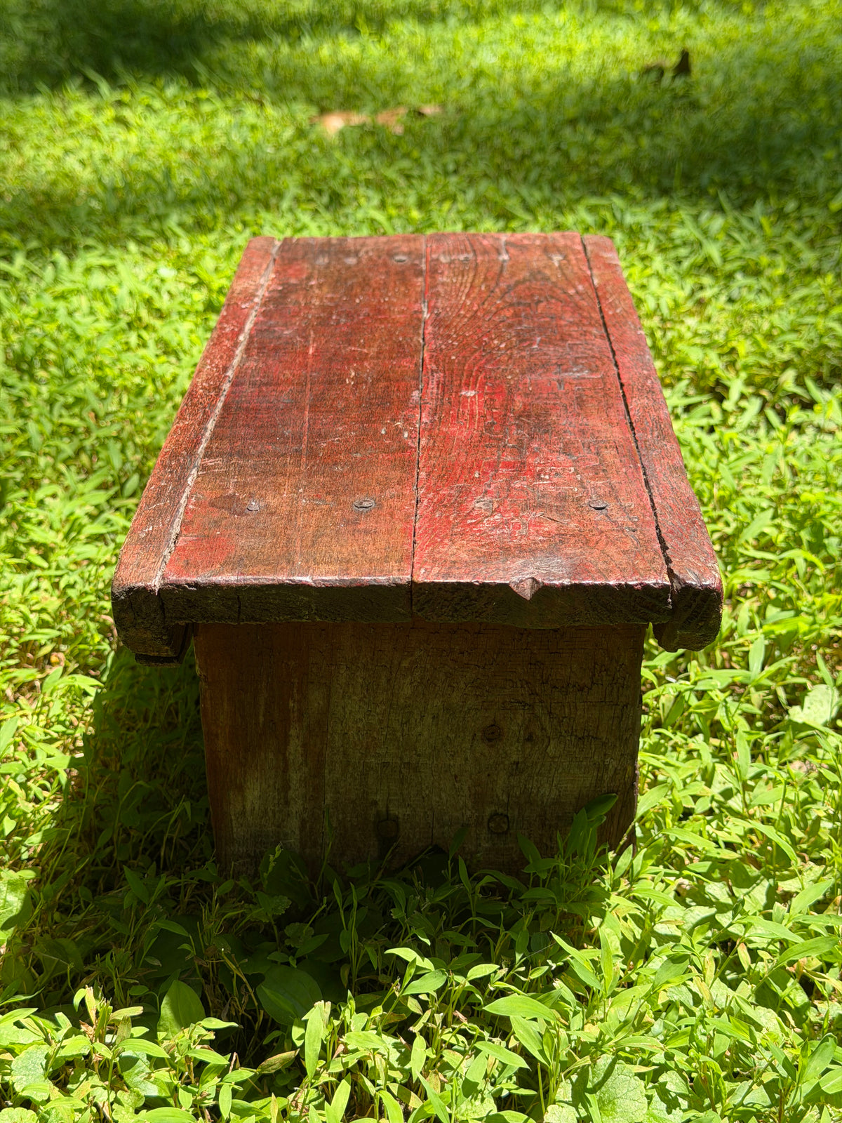 Primitive Distressed Red Wooden Step Stool