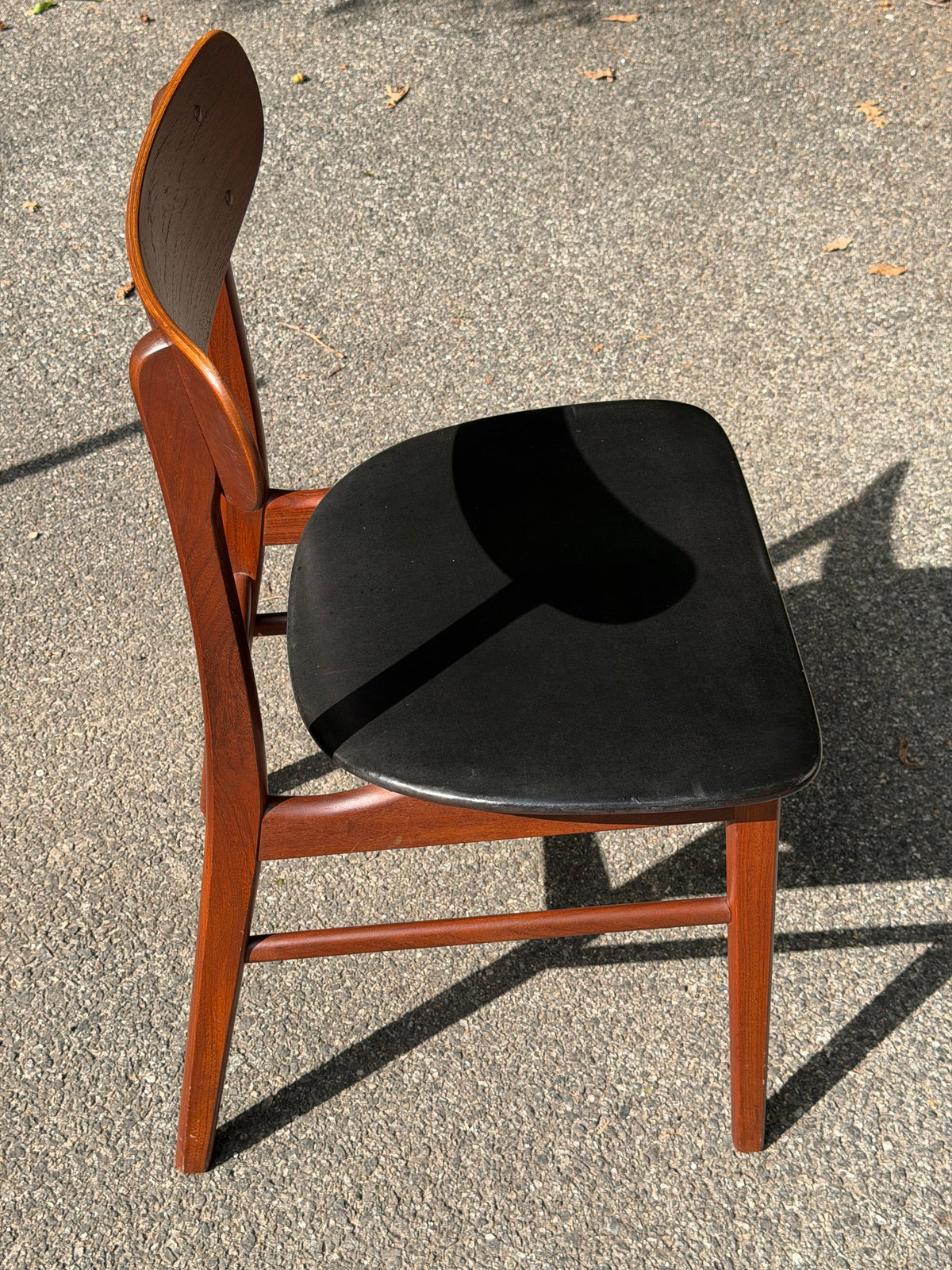 Pair of MCM Danish Teak Dining Chairs w/ Black Vinyl Seat
